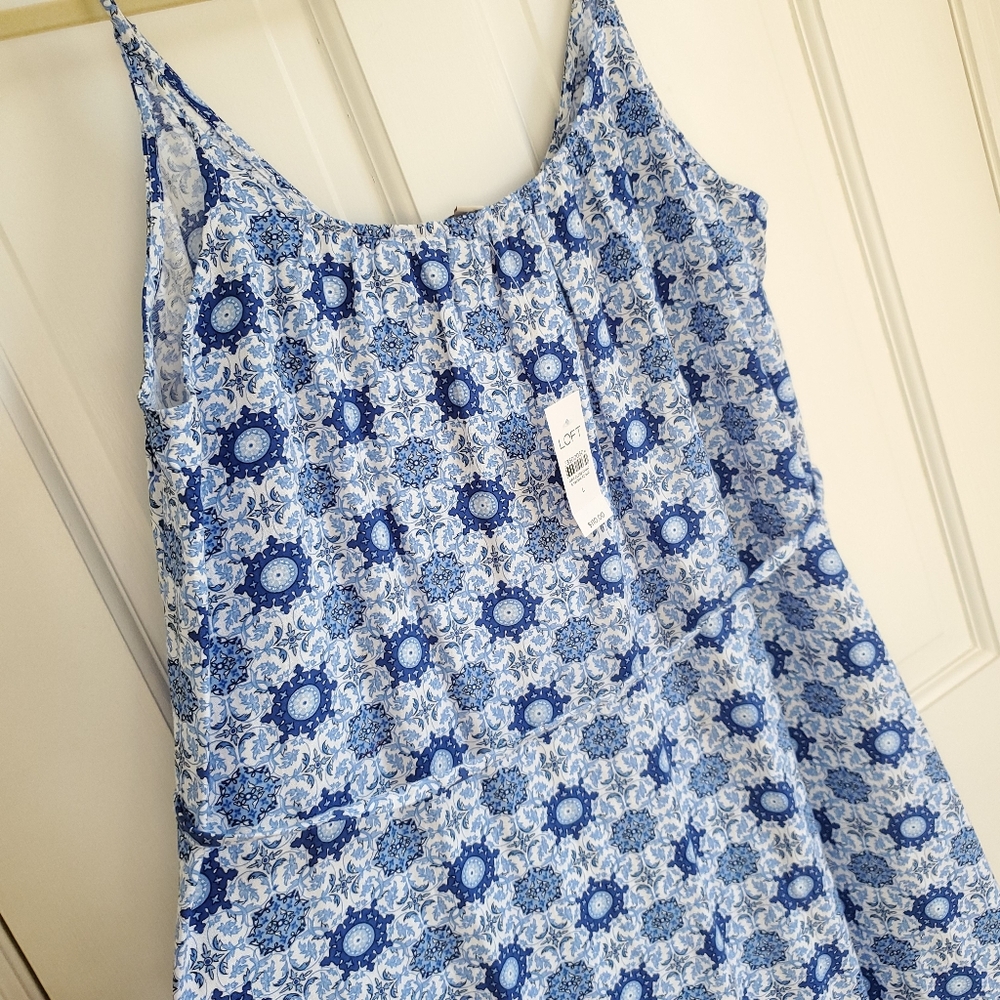 LOFT Blue and White Strappy Flounce Maxi Dress Size Large - Picture 4 of 16